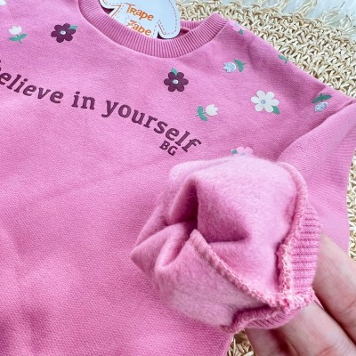Conj. Blusão de Moletom Believe in Yourself e Calça Legging Canelada- Rose e Uva
